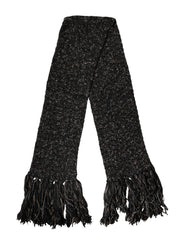 Men's Black Wool Fringes Neck Wrap Foulard Scarf