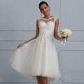 Bridal Wedding Dress Ivory Sleeveless Asymmetrical Illusion A-line