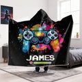 Gamepad personalizado Splatter Paint Manta suave con capucha y nombre Decoración del hogar Cumpleaños Regalo de Navidad para niños amantes de los juegos