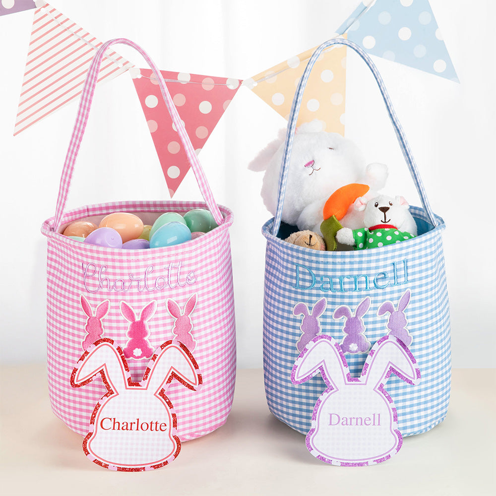 Cesta de Pascua personalizada con nombre bordado y tarjeta en forma de corazón Fiesta de Pascua Regalo de cumpleaños para niños Niñas