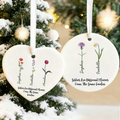Ornamento de cerámica redondo personalizado del corazón de la flor del nacimiento con la decoración del árbol del nombre Regalo de Navidad para la hermana de la familia