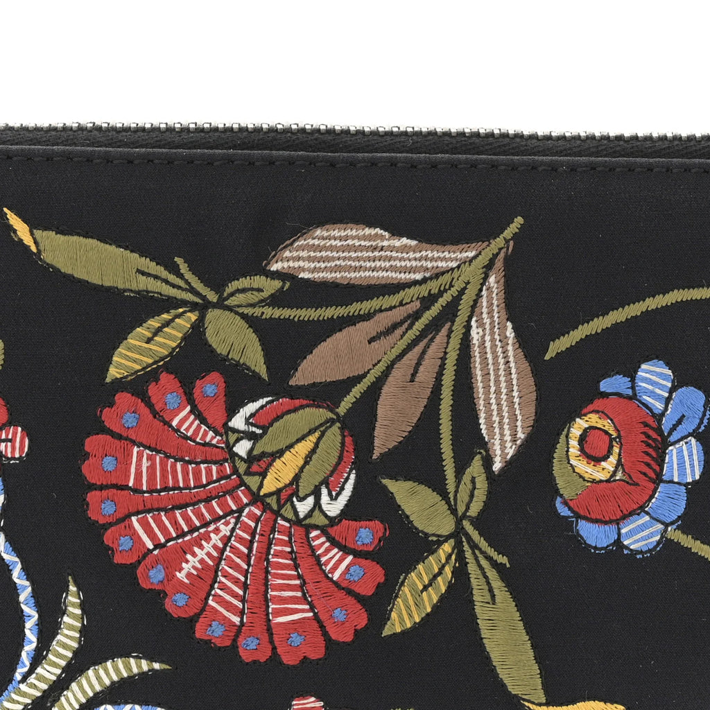 Christian Dior Satin Embroidered Floral Mini Saddle Pochette Bag Black