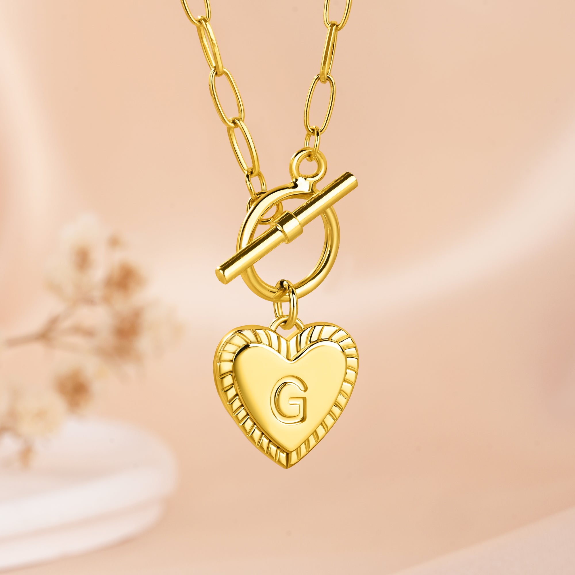 Personalizado Corazón Inicial Toggle Collar Exquisita Joyería Cumpleaños Día de la Madre Aniversario Día de San Valentín Regalo para las mujeres