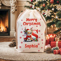 Personalizado Feliz Navidad Lindo sombrero de Santa Reno Inicial de lona bolsa de regalo de cordón con el nombre de regalo de Navidad para Niños Familia Amigos