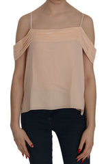 Women's Orange Off Shoulder Strap Square Neck Top Blouse Silk