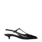 Black Leather Mid Heel Pumps