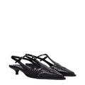 Black Leather Mid Heel Pumps