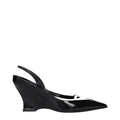 Women's Black Leather Wedge Sandals