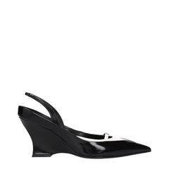 Women's Black Leather Wedge Sandals