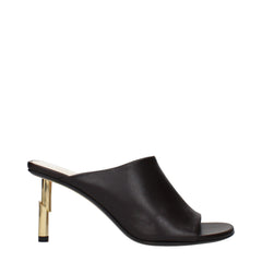 Women's Gold-Heel Leather Mule Heel Black