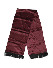 Men's Maroon Silk Satin Fringes Neck Foulard Scarf