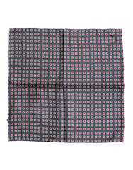 Men's Blue Patterned Silk Square Handkerchief Scarf