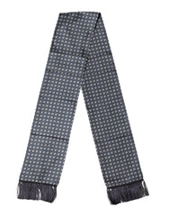 Men's Blue Patterned Fringes Neck Foulard Scarf