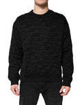 Men's Black Monogram Crew Neck Sweatshirt Sweater Clothing