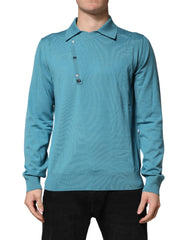 Men's Wool Collared Polo Sweater Blue