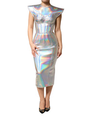 Women's Silver Iridescent Bodycon Sheath Midi Dress