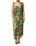 Women's Multicolor Tropical Print Fringe Maxi Dress Co+pa