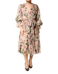 Women's Pink Lily Print A-Line Pleated Maxi Dress