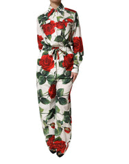 Women's White Floral Print Cotton Jumpsuit Dress