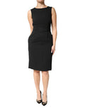 Women's Black Sleeveless Sheath Knee Length Dress Acetate Viscose Elastane