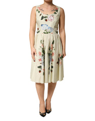 Women's Beige Floral Sleeveless A-Line Dress Pattern
