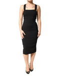 Women's Black Square Neck Sleeveless Midi Dress 07+se+vi