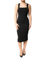 Women's Black Square Neck Sleeveless Midi Dress 07+se+vi