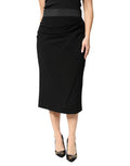 Women's Black Wool High Waist Pencil Cut Midi Skirt 05+pa+wv