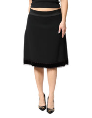 Women's Black Mid Waist A-Line Knee Length Skirt