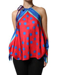 Women's Multicolor Polka Dot Tie Halter Blouse Top Silk