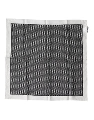 Men's White Black Patterned Square Foulard Scarf And