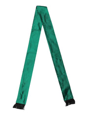 Men's Green Silk Fringes Neck Wrap Foulard Scarf