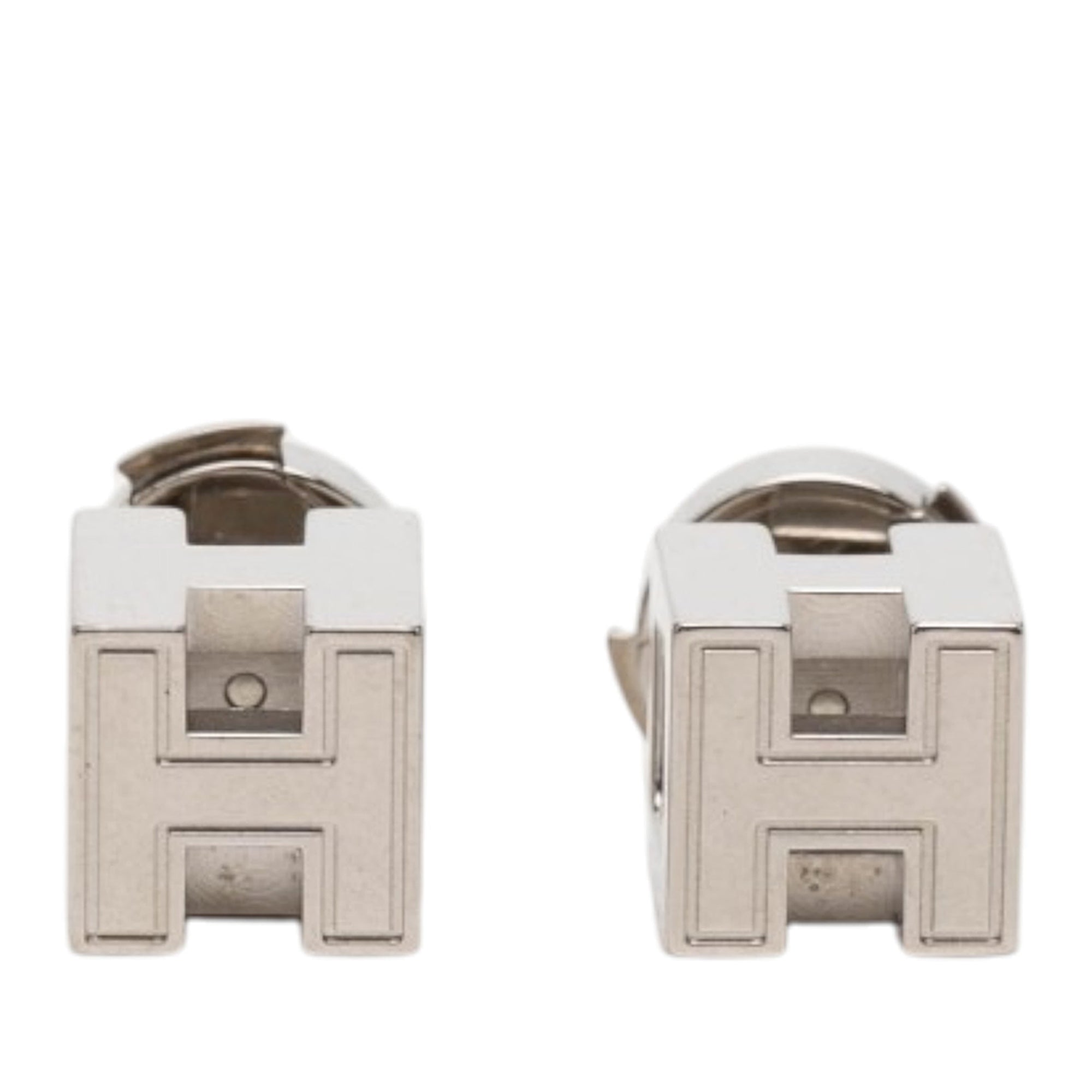 Palladium Plated Cage dH Cube Push Back Earrings