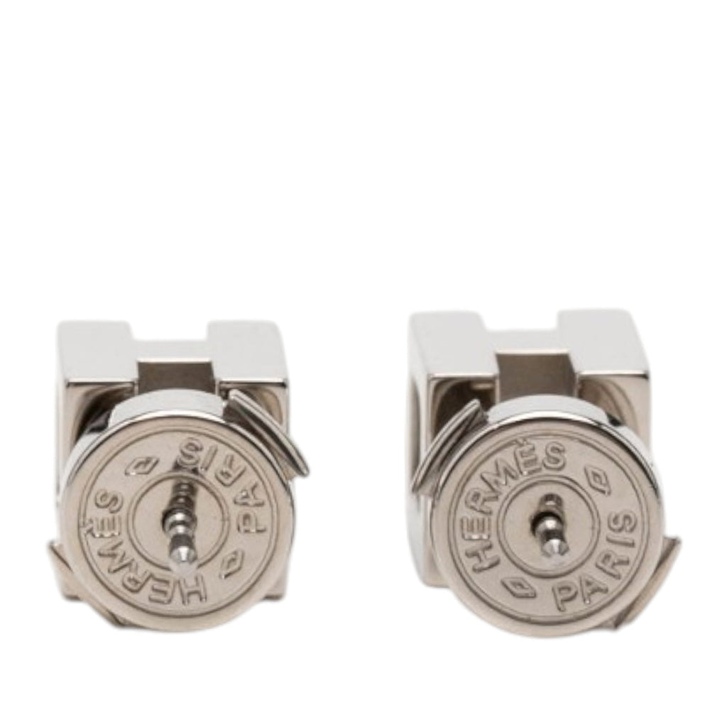 Palladium Plated Cage dH Cube Push Back Earrings