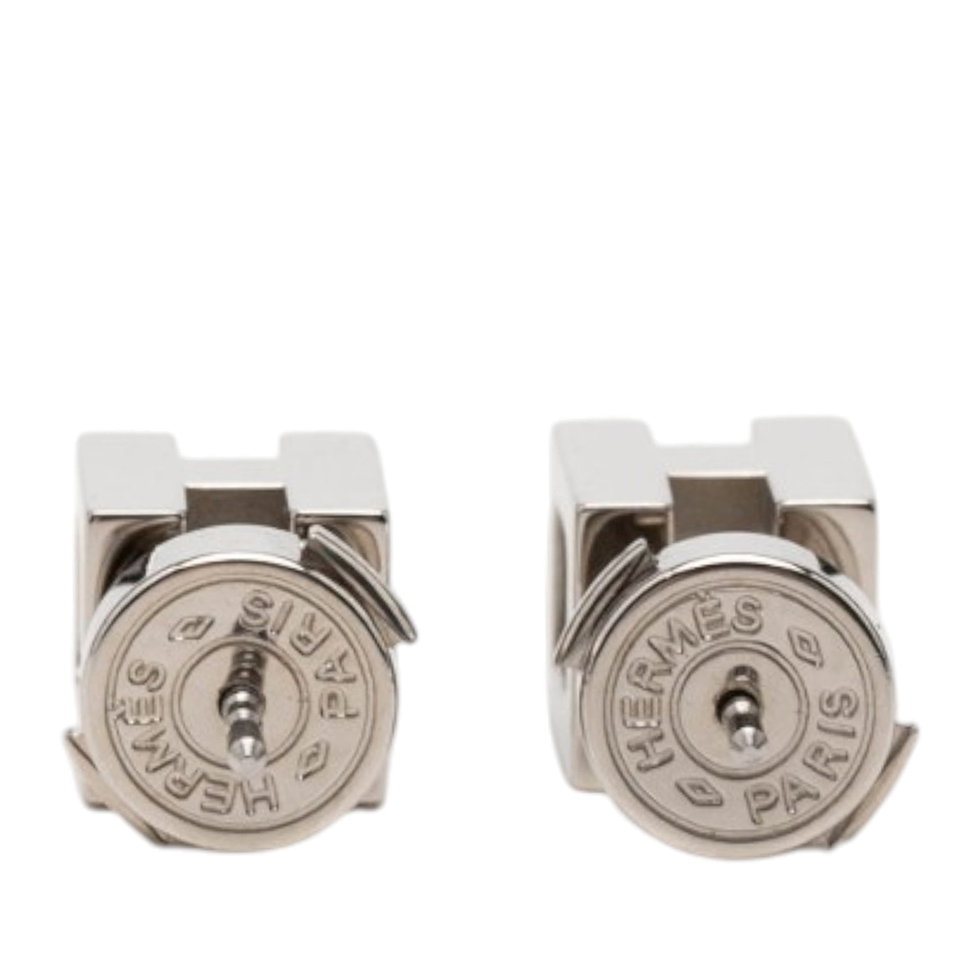 Palladium Plated Cage dH Cube Push Back Earrings