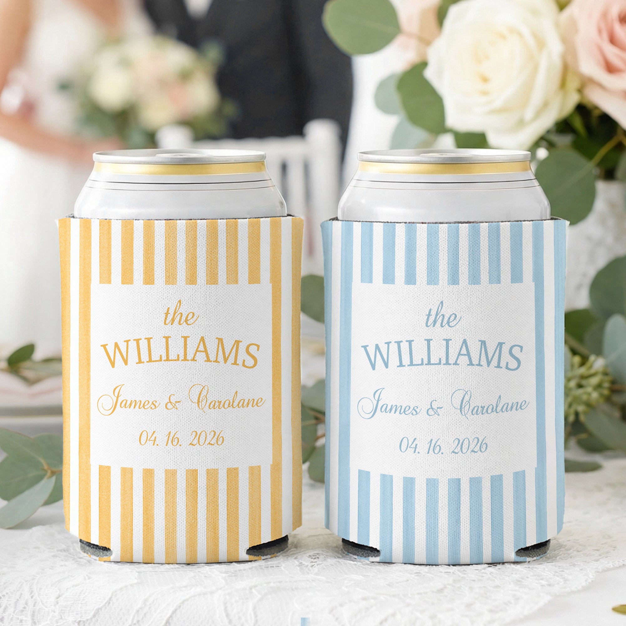 Funda enfriadora para latas de cerveza personalizada con nombre, título y fecha Regalo de boda para recién casados