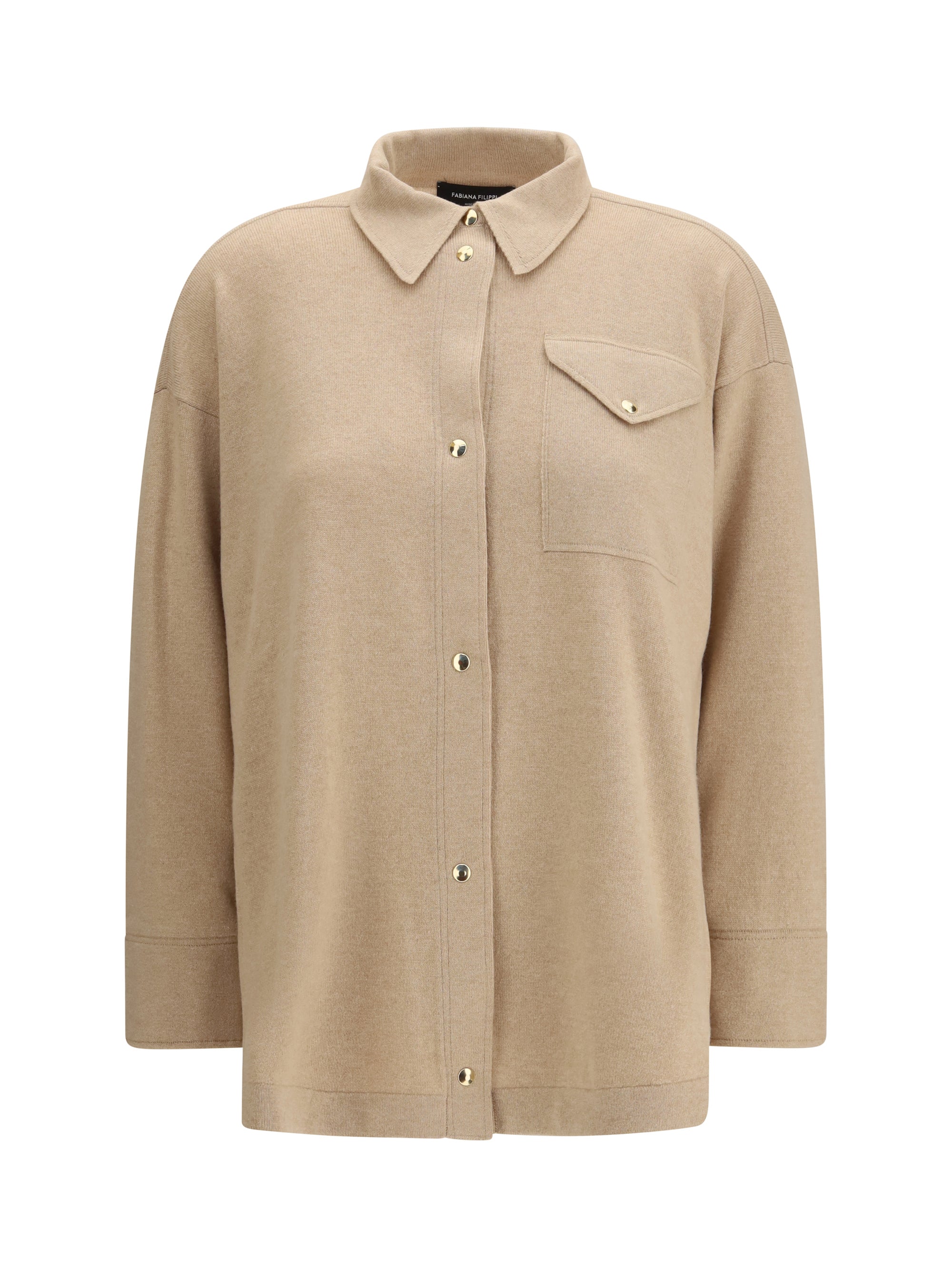 Fabiana Filippi Wool-Blend Knit Shirt — Beige