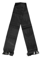Men's Black Satin Silk Fringes Neck Foulard Scarf
