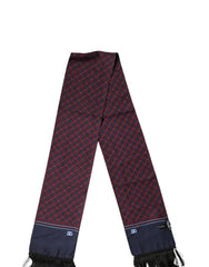 Men's Maroon Patterned Fringes Wrap Foulard 138cm X 15cm Scarf