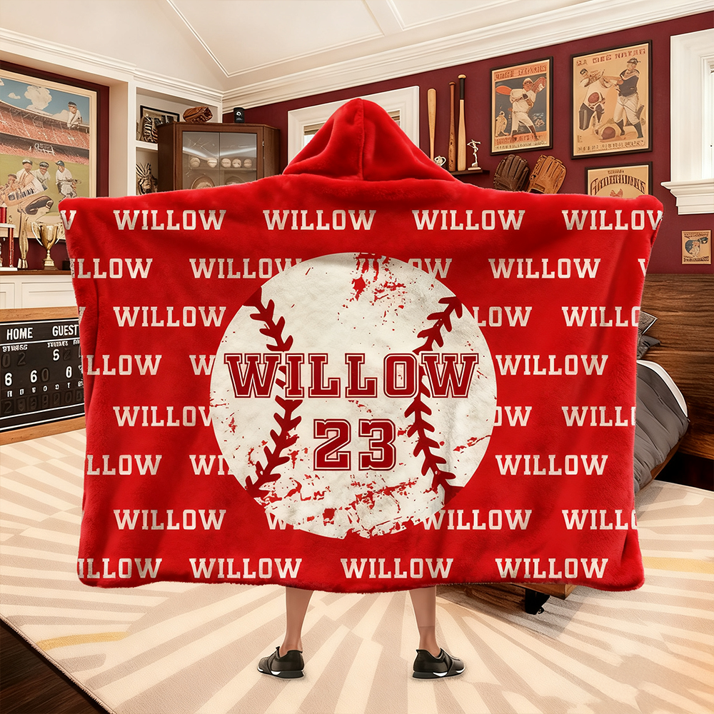 Manta con capucha multicolor personalizada con nombre y número de equipo de béisbol pelota de baloncesto regalo de cumpleaños para los amantes del deporte