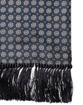 Men's Blue Patterned Silk Fringes Foulard 138cm X 15.5cm Scarf