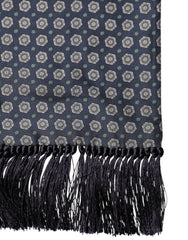 Men's Blue Patterned Silk Fringes Foulard 138cm X 15.5cm Scarf