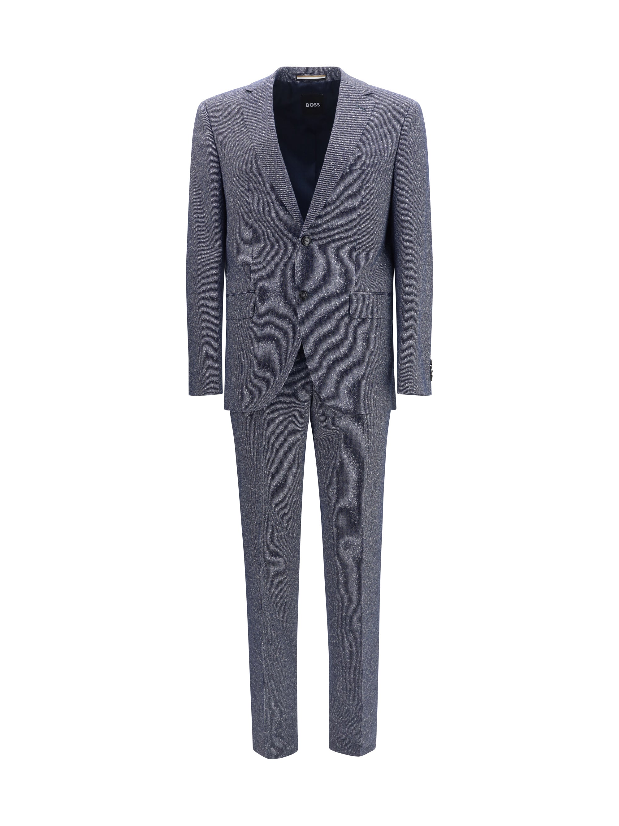 Hugo Boss Black Striped Viscose-Cotton Blend Suit — Gray