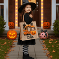 Personaje de dibujos animados calabaza personalizada Bolsa de yute con la inicial y el nombre Trick or Treat Fiesta de Halloween Regalo para niños Niñas