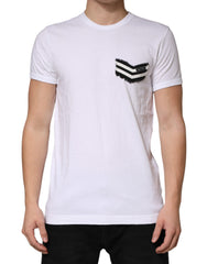 Men's Striped Cotton Crew Neck T-Shirt White