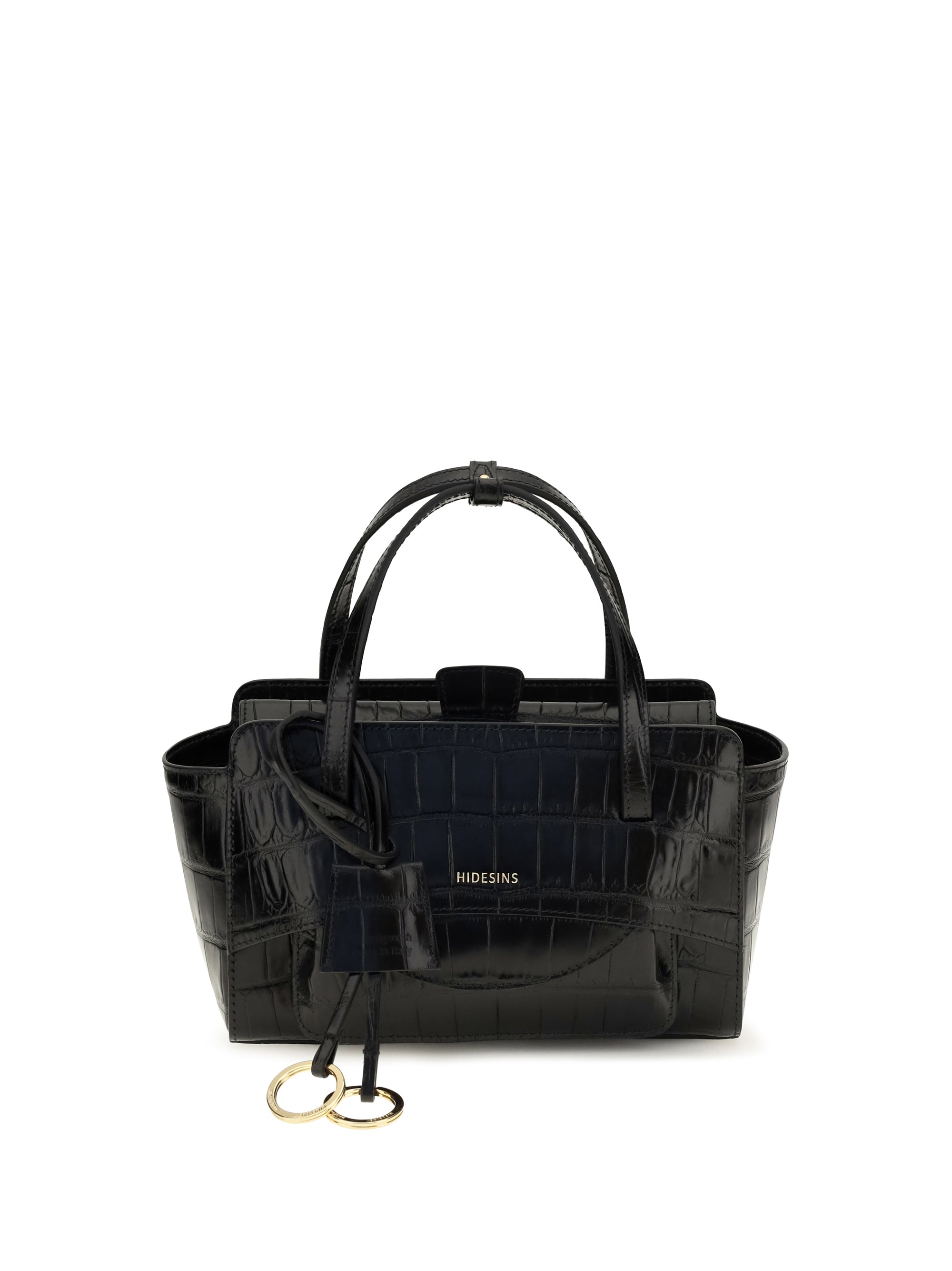 Hidesins Crocodile-Embossed Calf Leather Shoulder Bag — Black