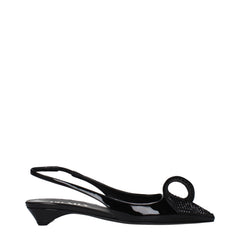 Women's Black Leather Flat Sandals