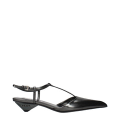 Women's Gray Leather Flat Sandals