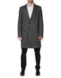 Gray Wool Blend Long Trench Coat Men Jacket Virgin Cotton Polyester Clothing