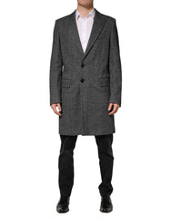 Gray Wool Blend Long Trench Coat Men Jacket Virgin Cotton Polyester Clothing